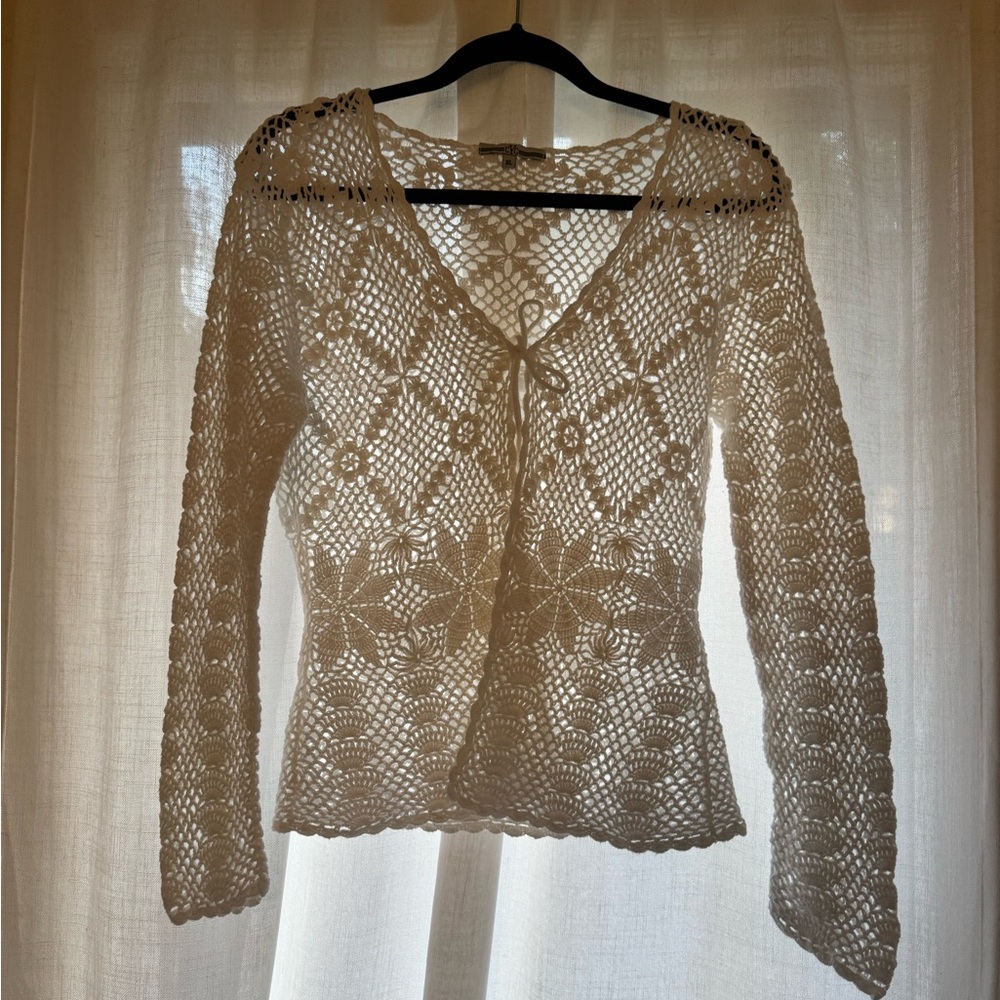 CYC White Crochet Tie front cardigan sweater - fits like size M